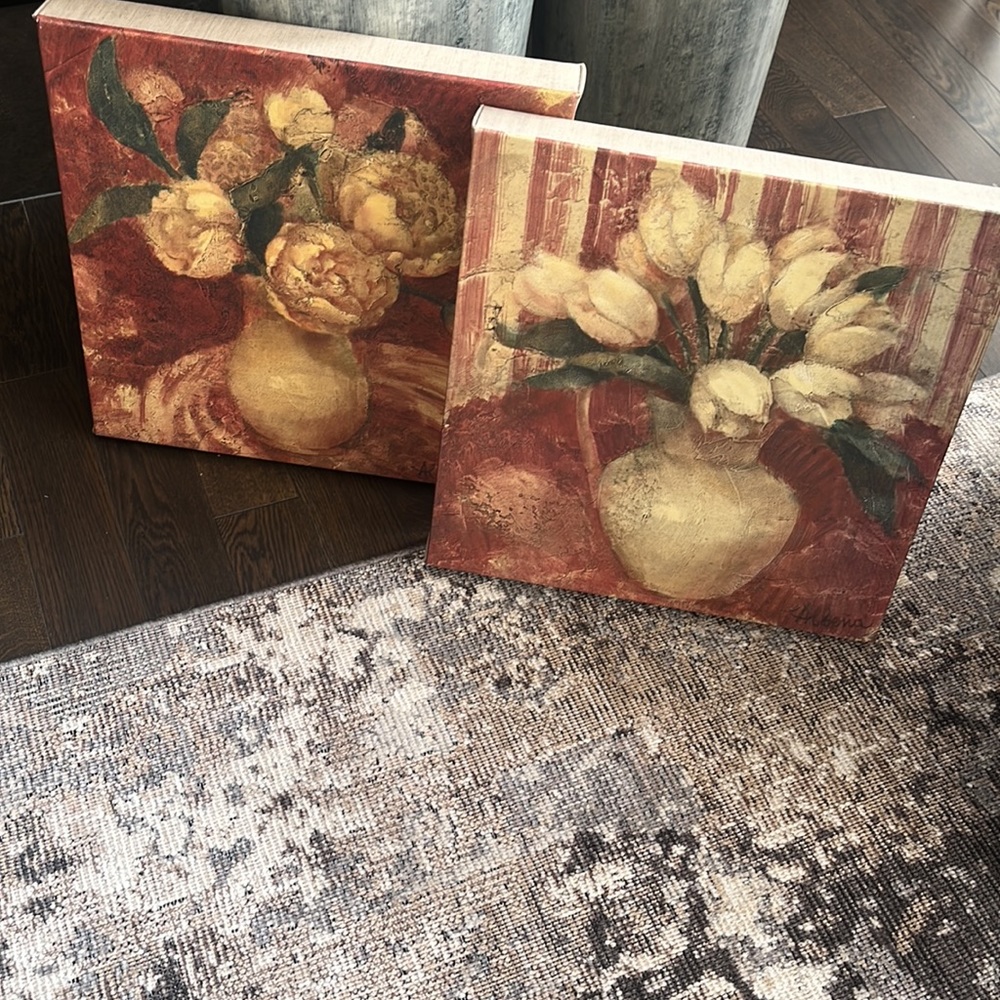 Matched pair of 18/18 stretched canvas paintings artist Albena Hristova